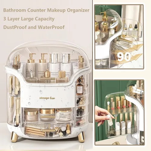 Vista 2 de Omeily Organizador de Maquillaje Grande para Encimera Organizador de Tocador Organizador de Cosméticos Caja de Almacenamiento de Maquillaje