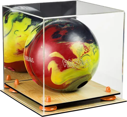 Vista 60 de Better Display Cases Acrylic Bowling Ball Display Case with Mirror Case, Yellow Risers and Clear Base (B33/A028)