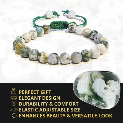 Vista 178 de Adjustable Crystal Bracelet – Gemstone Bead Bracelet with Adjustable Macrame String – Chic Gemstone Bracelet for Men and Women – 8mm Round Healing