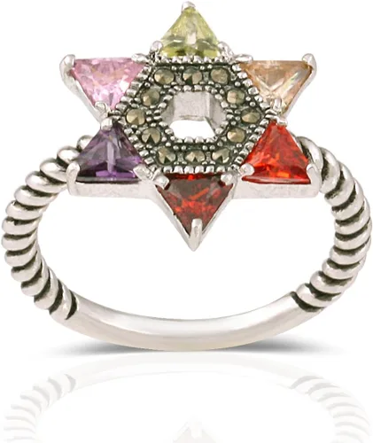 Vista 2 de jankuo joyas chapado en multicolor Circonita Cúbica ESTRELLA DE DAVID Judía cuerda trenzado anillo, latón rodiado, 7