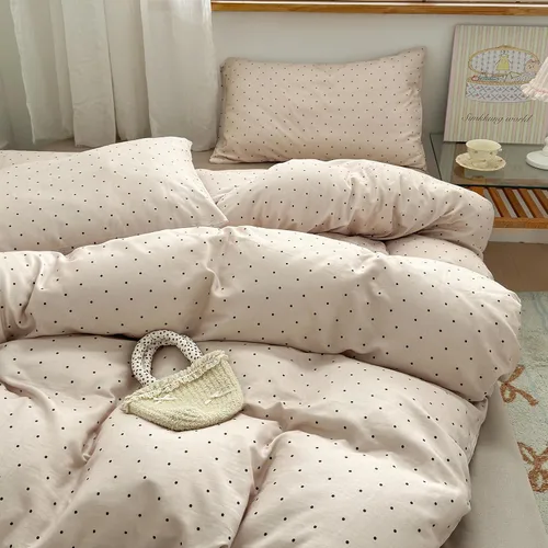 Vista 9 de HighBuy Juego de funda de edredón vintage con volantes y estampado de rayas francesas, 100% algodón con cierre de cremallera, juego de ropa de cama