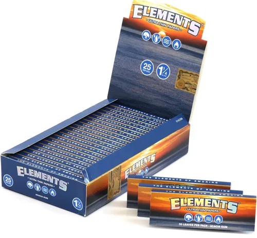 Vista 2 de Elements 1.25 1 1/4 tamaño ultradelgado. Papel de liar de arroz con cierre magnético completo, caja de 25