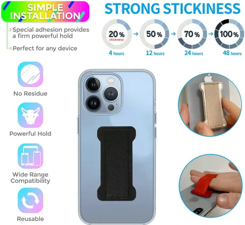 Vista 3 de Soporte de agarre para teléfono de mano, soporte universal para teléfono con correa para dedo, agarre para selfie compatible con la mayoría de 3