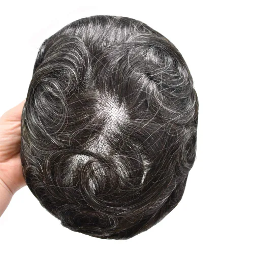 Vista 7 de Toupee para hombre pieza de cabello humano fino mono tupé piel de poliéster transparente alrededor de la pieza para hombres sistema de reemplazo