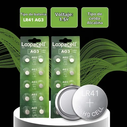 Vista 3 de Batería para reloj alcalina LOOPACELL AG3 LR41 392 1.5 v x 20