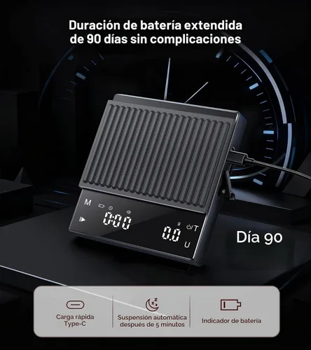 Vista 6 de Báscula de café recargable con temporizador, mini báscula de café expreso de 4.4 lbs/0.00 oz de alta precisión para café expreso y café, báscula