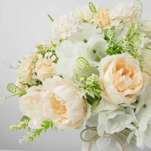 Vista 3 de LESING Peonía artificial con florero, ramos de flores de seda, hortensias falsas a granel para el hogar, centros de mesa, decoración de boda
