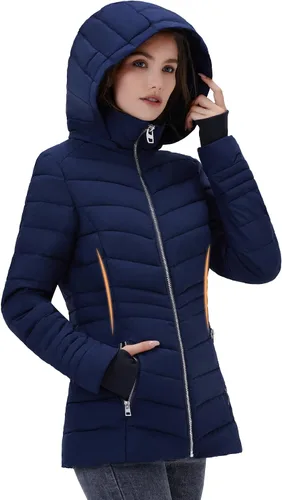 Vista 2 de ROYAL MATRIX Chaqueta acolchada ligera para mujer, chaqueta acolchada plegable para invierno, cálida con capucha