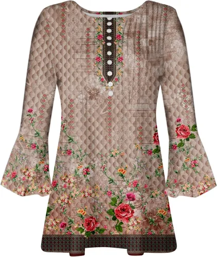 Vista 3 de Camiseta interior bohemia de manga 34 para mujer, para yoga, primavera, con botones, cuello en V