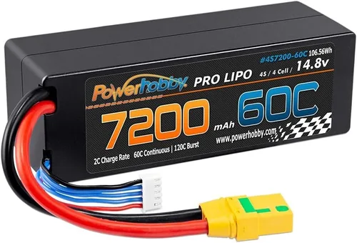 Vista 4 de PowerHobby 4S 14.8V 7200mAh 60C-120C Lipo Battery XT90 Plug 4-Cell Hard Case (2) Compatible con Arrma Kraton Outcast Talion Typhon