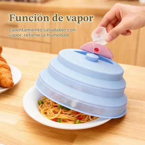 Vista 3 de Funda plegable para microondas con vaporizador de agua, cubierta de silicona para salpicaduras y tapa de vapor, 10 pulgadas, libre de BPA, apta