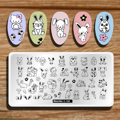 Vista 9 de Placas de sello de uñas de dinosaurios alienígenas, placa de estampación de uñas de estrella, luna, unicornio, gato, caballo, animales de dibujos