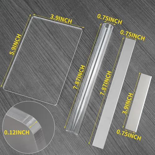 Vista 2 de 4 piezas de arcilla polimérica herramientas de arcilla acrílica rodillo acrílico transparente forma rectangular platina hoja de acero al carbono