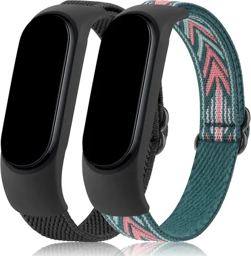 Vista 10 de Wanme Bandas para Amazfit Band 5 correas de repuesto para mujeres y hombres, paquete de 2 correas deportivas elásticas suaves compatibles