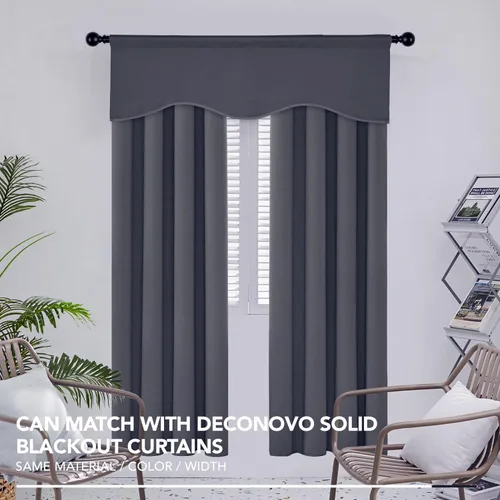Vista 7 de Cenefas negras para ventanas, cenefas festoneadas para baño, sala de estar, cortinas de cenefa corta, 52 x 18 pulgadas