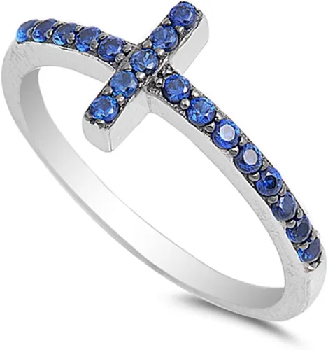 Vista 8 de ELIJA SU COLOR anillo de plata esterlina con diseño de cruz Circonita cúbica simulada negra