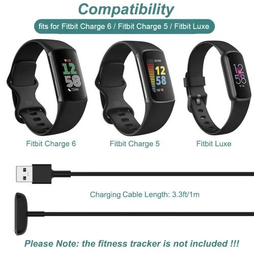 Vista 2 de Cargador para Fitbit Luxe/Charge 6/Charge 5 Fitness Tracker (3.3 pies/3.3 ft) Cable de carga de repuesto para pulsera Fitbit Charge 6/Charge 5/Luxe