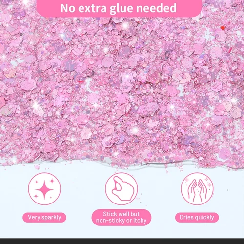 Vista 3 de Purpurina para el cuerpo, cara y cabello, YGQQOY Gel de purpurina holográfico para conciertos y festivales, 12