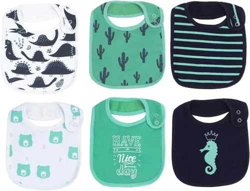 Vista 10 de Maiwa - 6 paquetes de baberos impermeables de algodón para bebés, niñas y niños, con broches para babeo y alimentación Multi0601