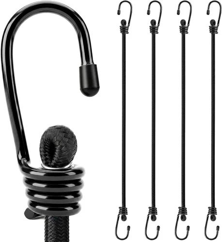 Vista 14 de 10-Piece 12" Elastic Bungee Cords with Hooks, Heavy Duty Outdoor Elastic Bungee Cords, Bungee Cord Bundle with Metal Hook for Securing Tarps 10pcs