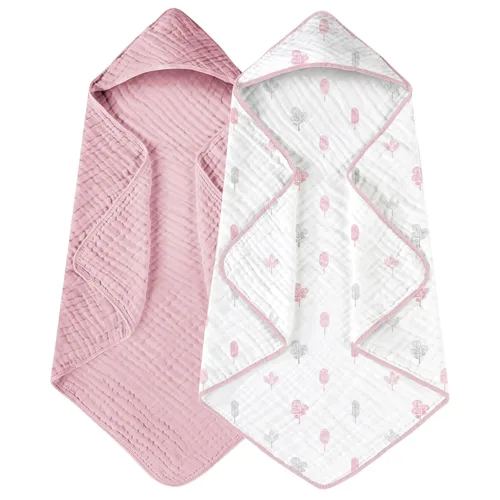 Vista 14 de Yoofoss - Paquete de 2 toallas de baño con capucha, 100% de muselina de algodón, para bebés y niños pequeños, suaves y absorbentes, esenciales