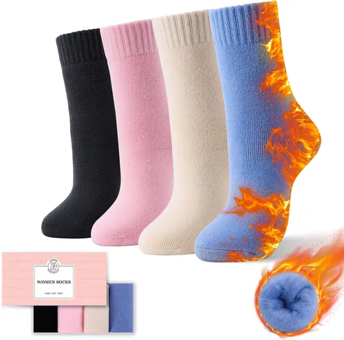 Vista 2 de 4 pares de calcetines térmicos gruesos para mujer, para clima frío extremo, calcetines cálidos de invierno, calcetines suaves y acogedores con caja