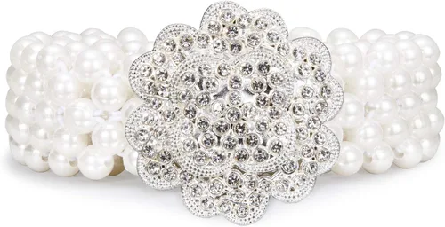 Vista 10 de Dubulle Cinturón de perlas de mujer Cadena de cintura blanca elástica para Blanco crema