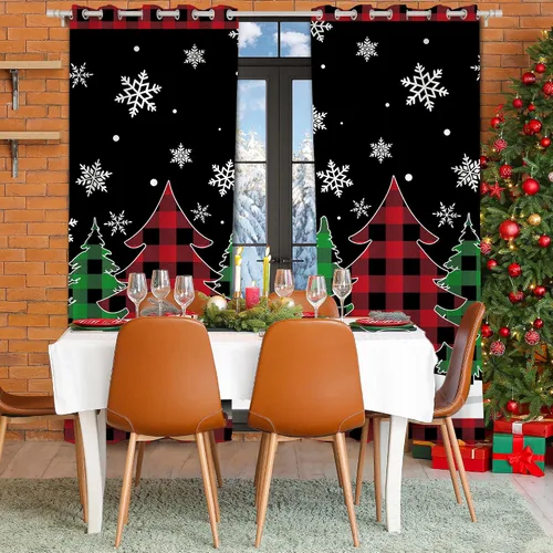 Vista 4 de Cortinas de Navidad de Hexagram para sala de estar, cortinas de árbol de Navidad de 63 pulgadas de largo para sala de estar juego de 2 paneles Negro