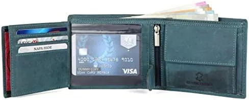 Vista 6 de Cartera de cuero genuino con protección RFID para hombres, Azul, Moderno