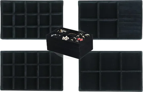 Vista 2 de Juego de 4 bandejas apilables para joyas, organizador de aretes de terciopelo, organizador de joyas, organizador de cajones, organizador