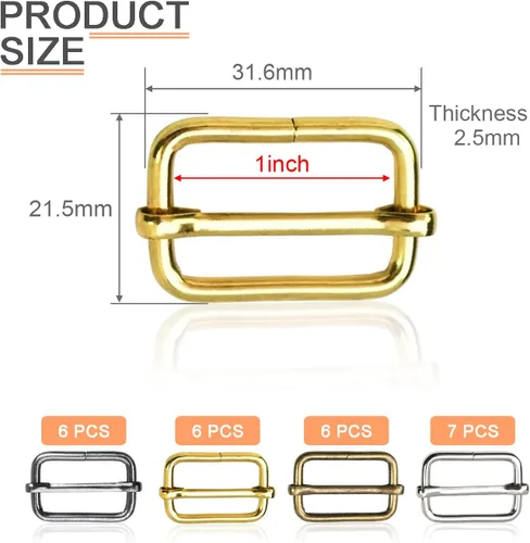 Vista 2 de CooBigo Paquete de 25 hebillas deslizantes ajustables de metal de 1 pulgada, ajustador rectangular Tri-Glide, deslizador de correa de tirantes