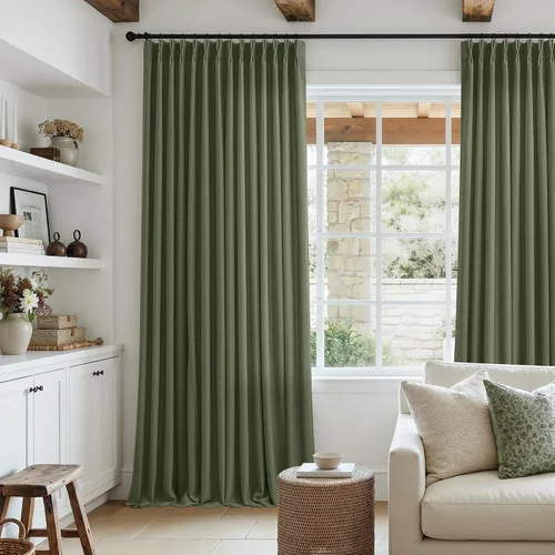 Vista 23 de TWODRAPES Juego de 2 paneles de cortinas plisadas de lino de 96 pulgadas de Avena