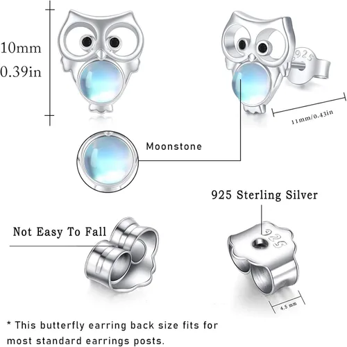 Vista 2 de Moonstone Earring for Women 925 Sterling Silver CatOwl Earrings Animal Stud Earrings Jewelry Gift for Girl Daughter Girlfirend