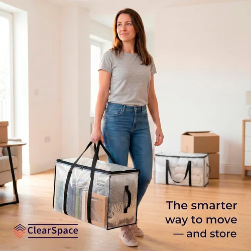 Vista 8 de ClearSpace Bolsas de mudanza o bolsa de almacenamiento de gran tamaño – Cajas grandes para mudanzas con correas de mochila, cremalleras y asas