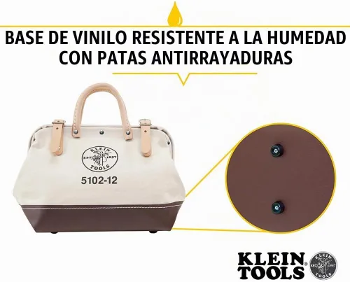 Vista 3 de Klein Tools 5102-12 Bolsa de herramientas resistente de lona natural, bolsa de herramientas portátil, bolsa multiusos con abertura amplia