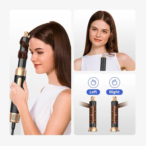 Vista 2 de Cepillo Secador de Cabello 7 en Uno, Set de Cabello de Iones Negativos Mejorado Moldeador de Aire Caliente Rizador Envolvente, Plancha Rizadora