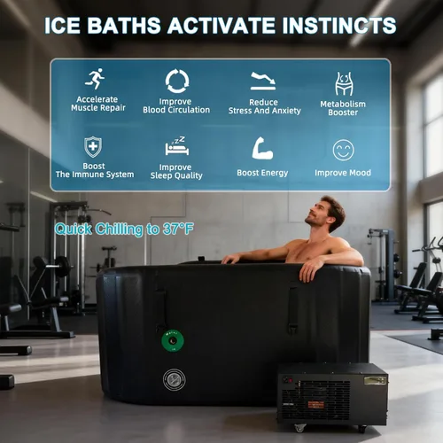 Vista 9 de Enfriador de baño de hielo y kit de bañera de inmersión fría, enfriador de inmersión en frío de 1/3 HP con 59 pulgadas de largo x 31.5 pulgadas