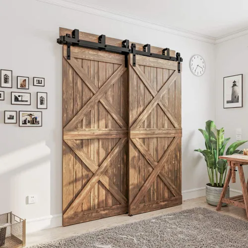 Vista 2 de WINSOON Kit de herrajes para puertas de madera de granero de 4 a 16 pies, diseño de plegado, soporte de montaje en pared para puertas de madera