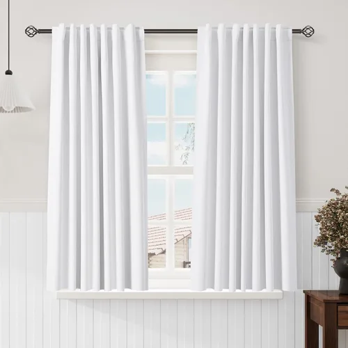Vista 117 de Nanspring Cortinas de lino 100% opacas para dormitorio, 96 pulgadas de largo, con pestaña trasera, bolsillo para barra, aislamiento térmico, cortina
