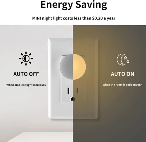 Vista 5 de Luz nocturna enchufable, mini luces nocturnas LED regulables para niños, sensor automático del atardecer al amanecer, lámpara nocturna de encendido