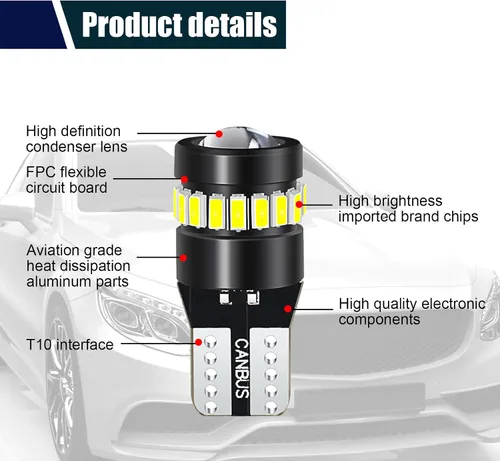 Vista 3 de ZKFAR 2 bombillas LED T10, 18SMD 3014 1SMD 3030, 155 lúmenes, luz súper brillante 6500K, luz blanca, luz LED para el ancho del coche, luz