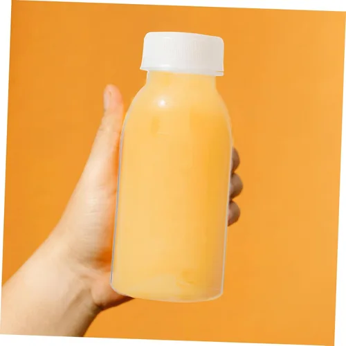 Vista 5 de Hemoton Botellas de almacenamiento de botellas de bebidas transparentes para jugo, botellas de jugo vacías, botellas de leche transparentes con tapas