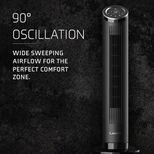 Vista 5 de Lasko Ventilador de torre Ascend con control remoto, ventiladores de piso de 36 pulgadas para dormitorio del hogar, flujo de aire de 29 pies/s