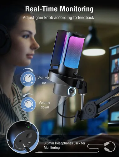 Vista 5 de FIFINE Auriculares USB para jugadores y PC de computadora, auriculares para juegos de transmisión con sonido envolvente 7.1, micrófono desmontable