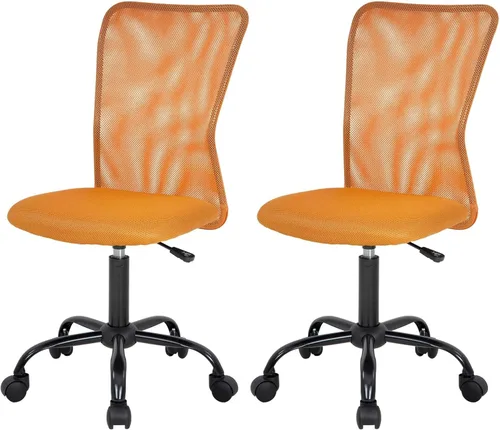 Vista 21 de FDW Silla de oficina en casa, silla de escritorio de malla con respaldo medio, sin brazos, ergonómica, giratoria, soporte de espalda, ajustable