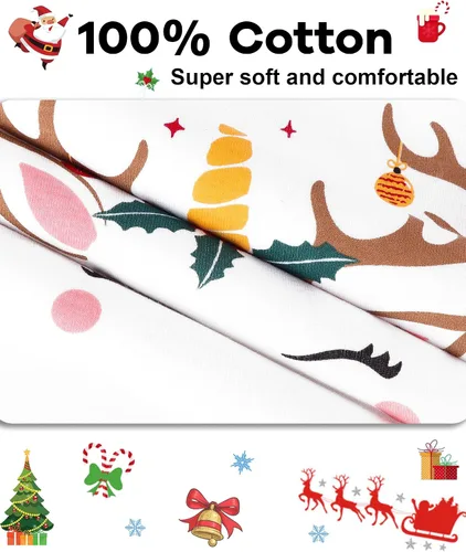 Vista 5 de DAUGHTER QUEEN Pijamas de Navidad para niños y niñas de 18 meses-12 años, ropa de dormir 100% algodón