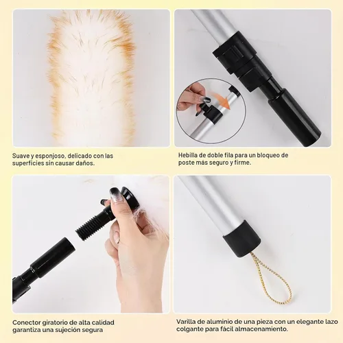 Vista 3 de Plumero de lana de cordero extensible de 31 a 55 pulgadas, plumero electrostático natural para limpieza con poste de extensión de aluminio