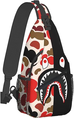 Vista 2 de Mochila bandolera, bolso de hombro de camuflaje de tiburón, bolso cruzado unisex, adecuado para viajes al aire libre, senderismo, senderismo