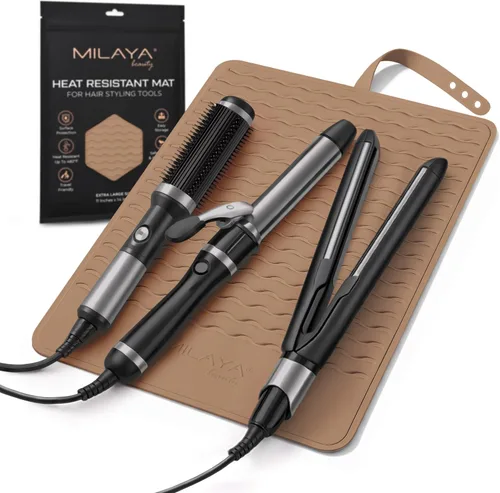Vista 22 de Milaya Beauty Accesorios de Tocador Alfombrilla Resistente al Calor – Soporte de Silicona para Plancha de Pelo y Rizador, Alfombrilla de Tocador