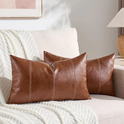Vista 8 de Fancy Homi Paquete de 2 fundas de almohada decorativas de cuero sintético bohemio negro de 16 x 16 pulgadas para sala de estar, sofá, cama, sofá